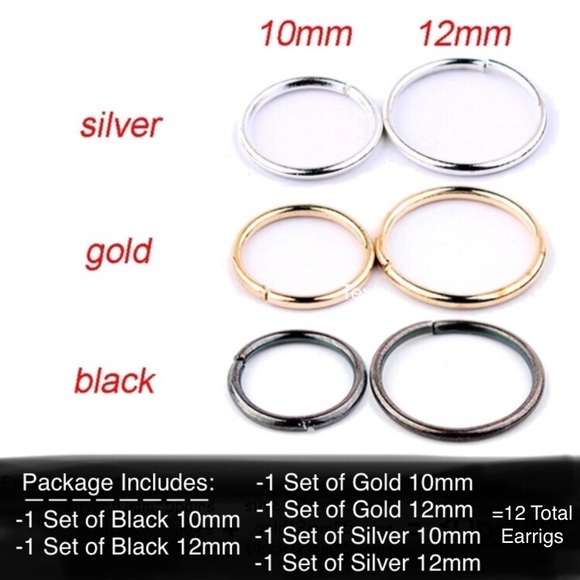 NWOT! 6 Sets of Simple Hoop Cartilage/Lip/Earrings - Picture 2 of 8